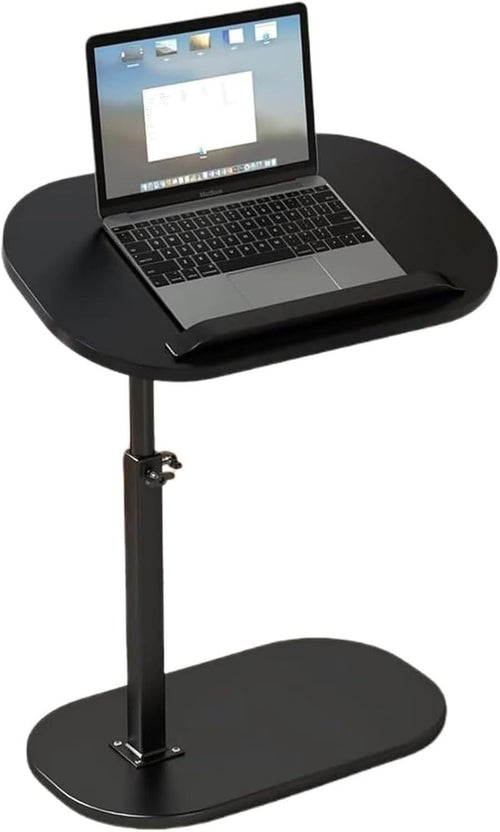 Black Lift Top Laptop Side Table Adjustable Height 360° Swivel C Shape Desk