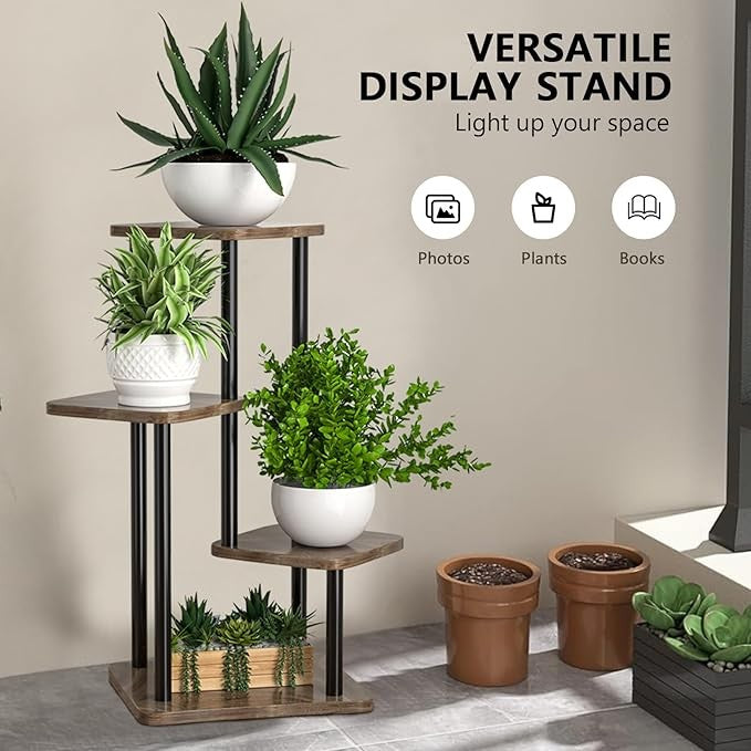 4 Tier Metal Plant Stand Indoor Tall Corner Flower Shelf for Home & Balcony