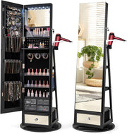360° Swivel Jewelry Cabinet LED Mirror Lockable Makeup Storage