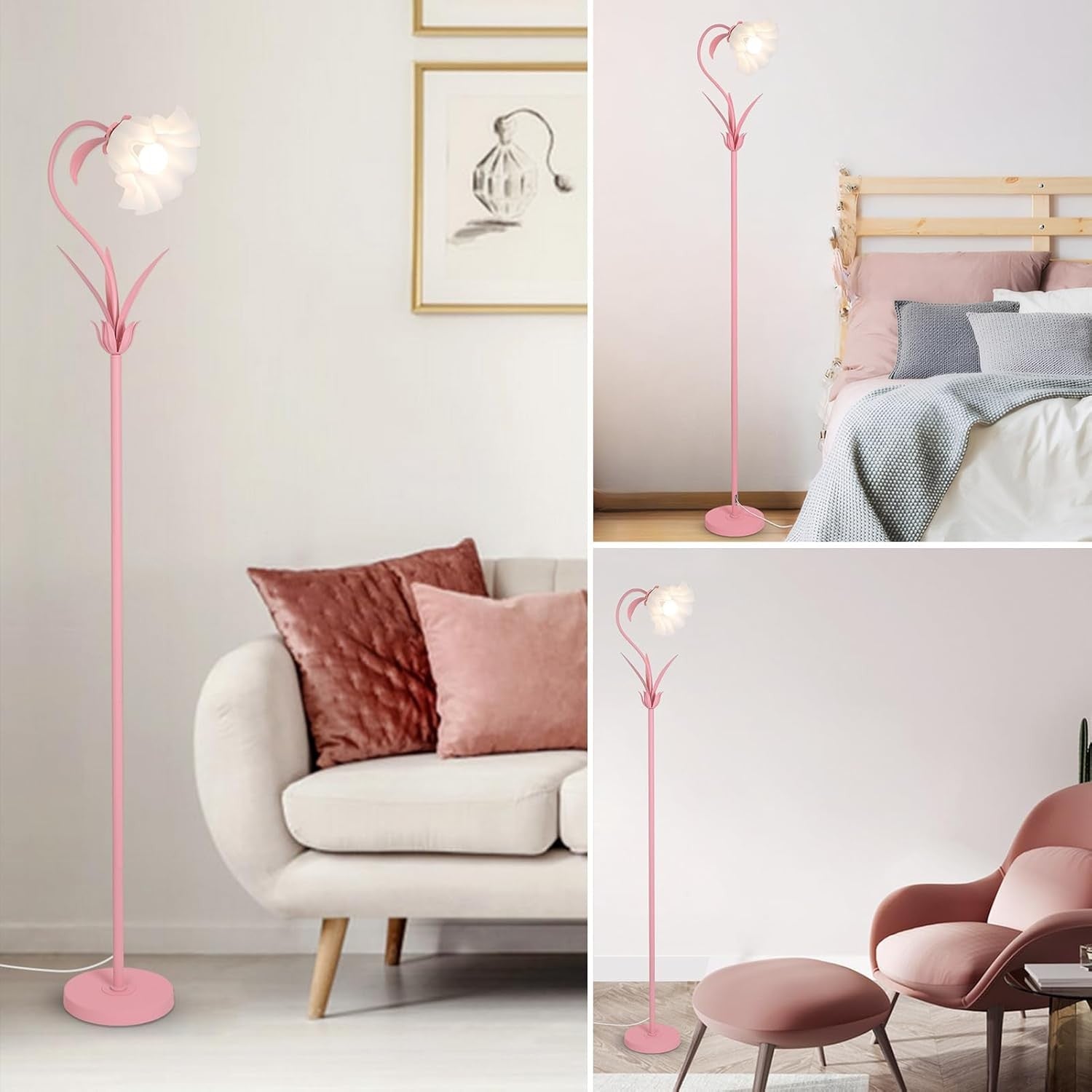 Pink Flower Floor Lamp Modern Standing Light Foot Switch Bedroom Living Room