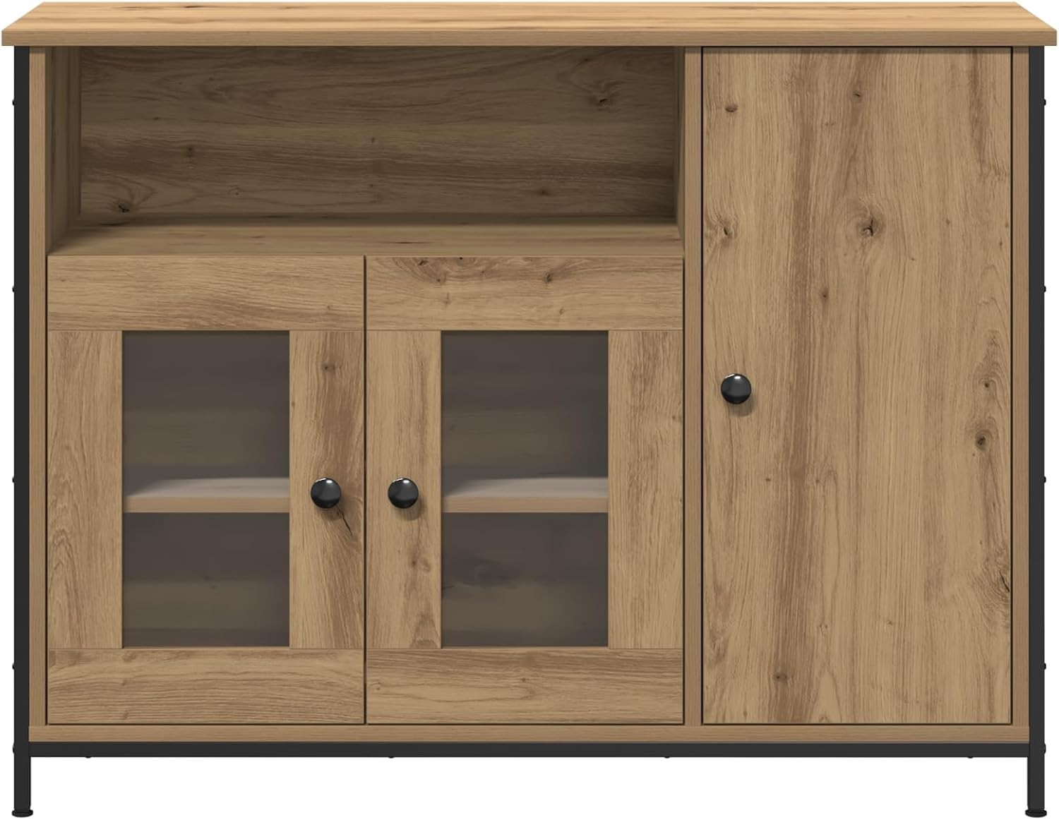 Oak Sideboard Cabinet Glass Doors Storage Unit Modern Wood Buffet Table