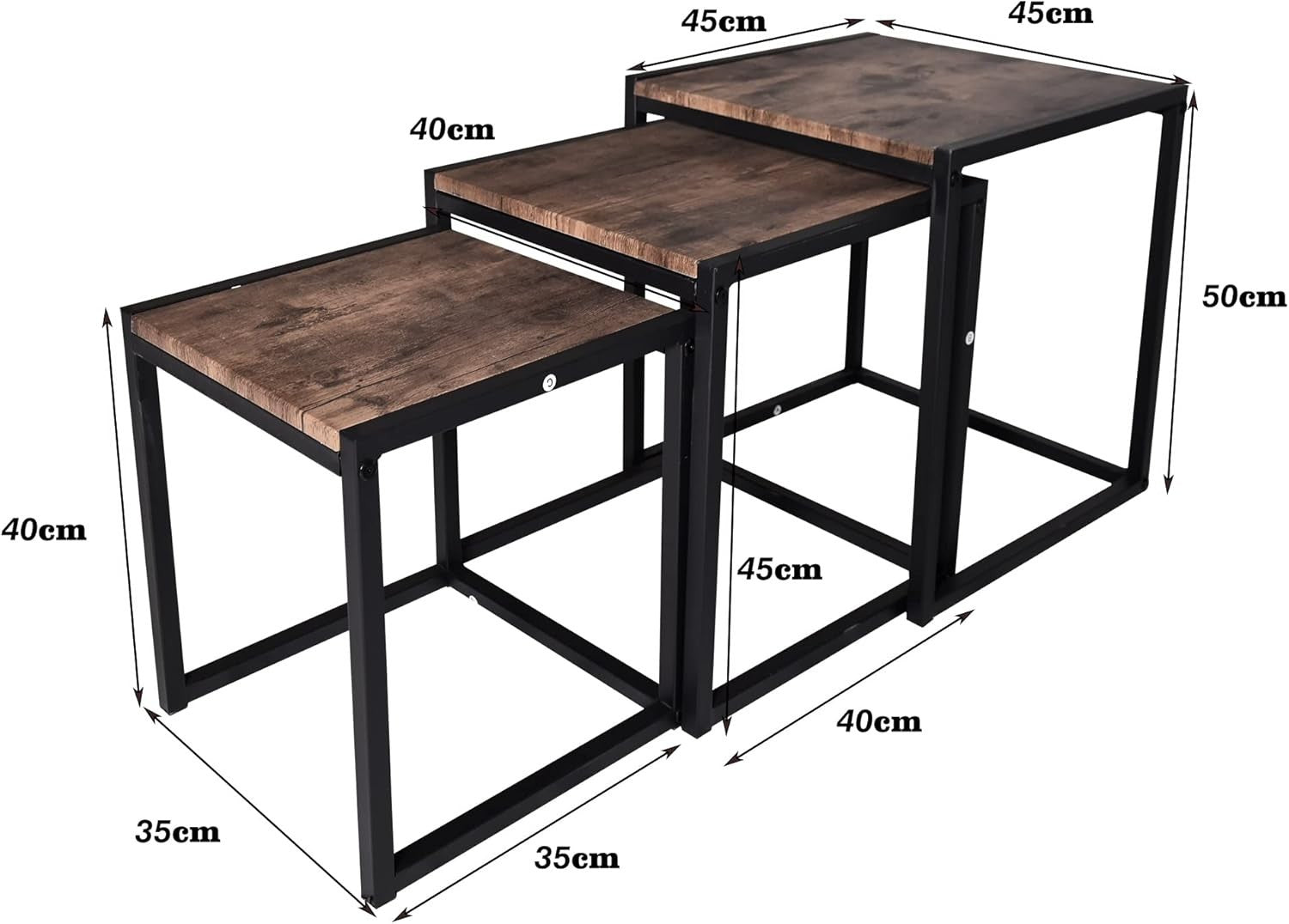 Space Saving Nesting Coffee Table Set of 3 Brown Square End Side Tables Living R