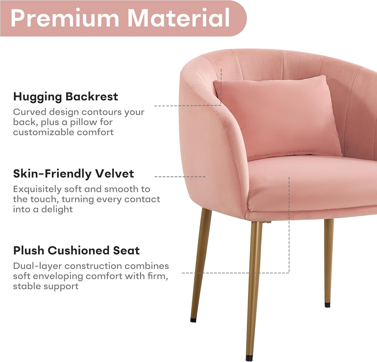 Velvet Vanity Chair Pink Gold Legs Makeup Dressing Accent Seat