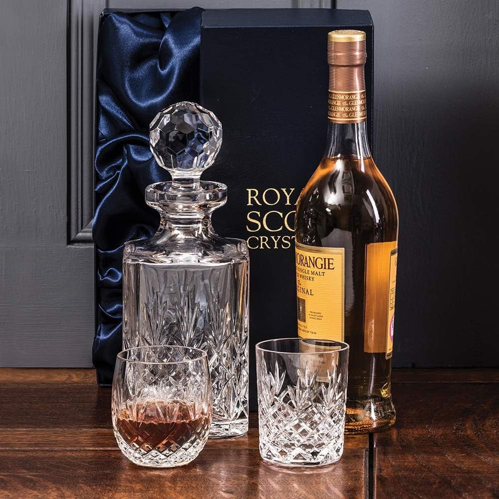 Luxury Cut Crystal Square Spirit Decanter 75cl | Hand-Cut Whisky Liquor Gift