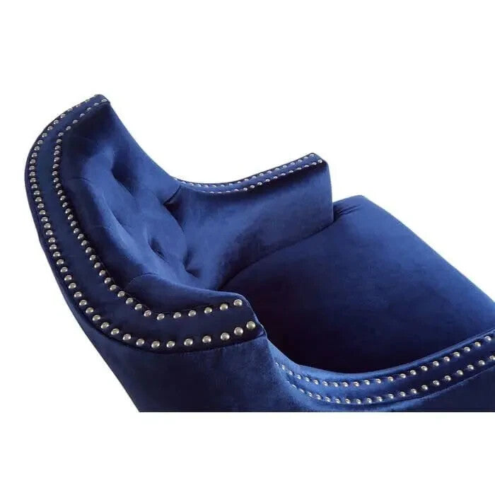 Blue Velvet Accent Armchair with Studs & Tufted Back | 200kg Support