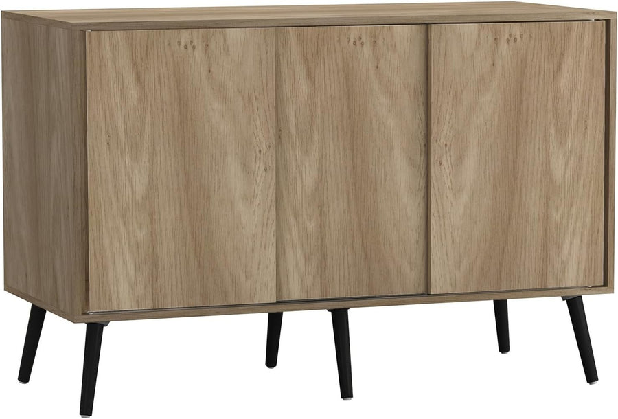 Modern Oak Sideboard Cabinet – 3-Door Storage Unit with Black Legs