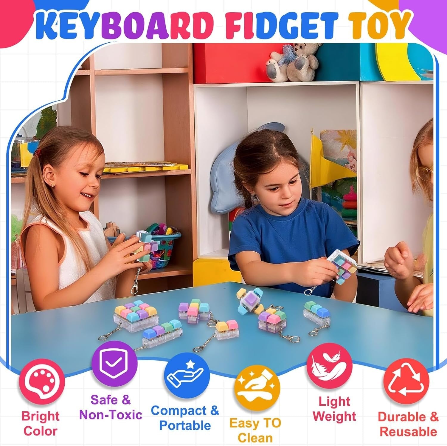 12pc Keyboard Clicker Fidget Keychain Button Stress Toy Set