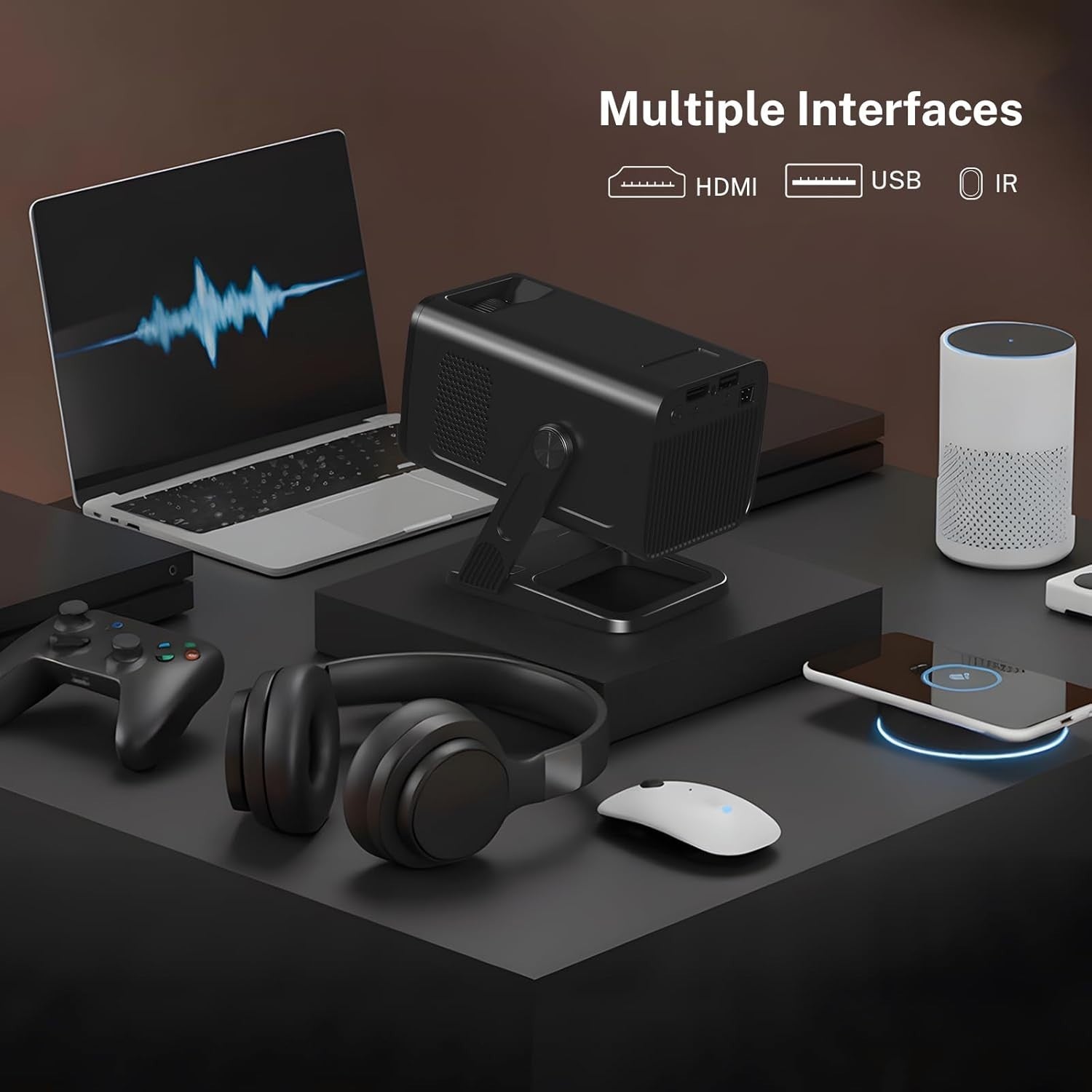 Mini 1080P Smart Projector WiFi 6 Bluetooth 5.4 Android Ceiling