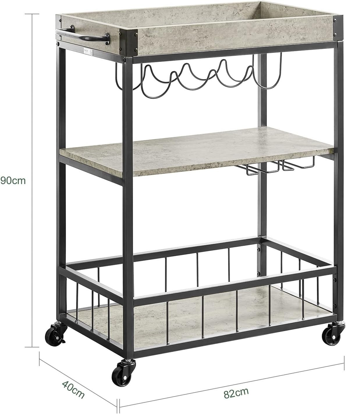 3 Tier Serving Trolley Wine Rack Glass Holder Rolling Cart
