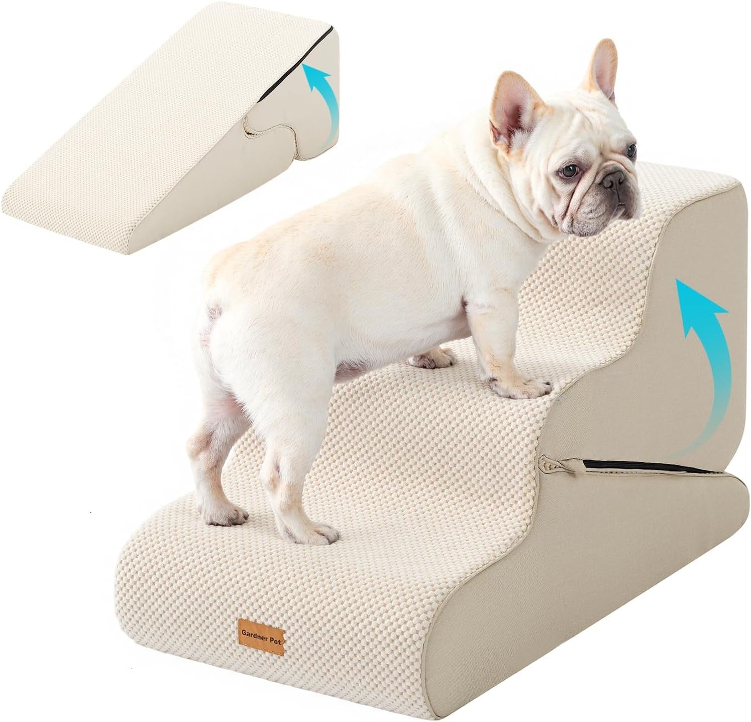 Adjustable 3 Step Dog Stairs Pet Ramp Non Slip Washable Beige