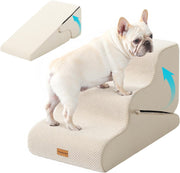 Adjustable 3 Step Dog Stairs Pet Ramp Non Slip Washable Beige