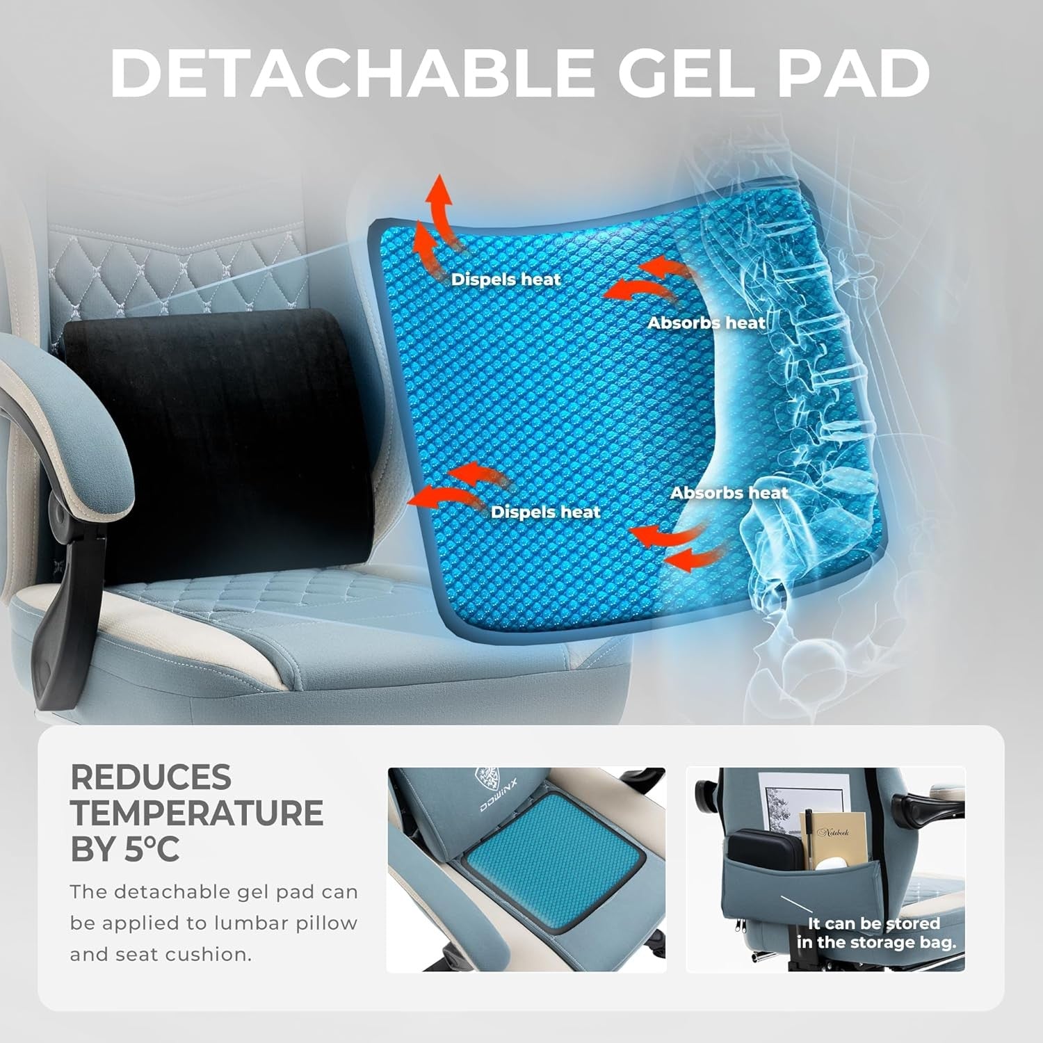 Massage Gaming Chair Fabric Pocket Spring Recliner 150kg Blue