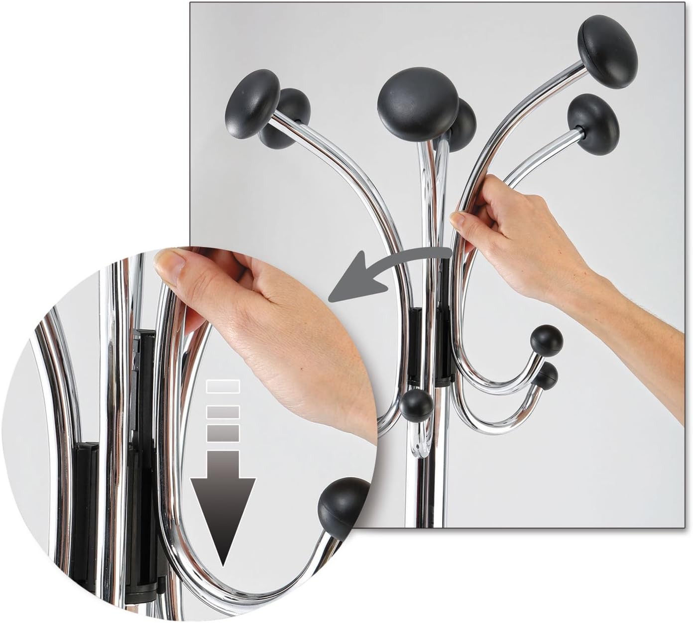 Silver Metal Hat & Coat Stand | 6 Hooks 6 Pegs Umbrella Holder Organizer Rack