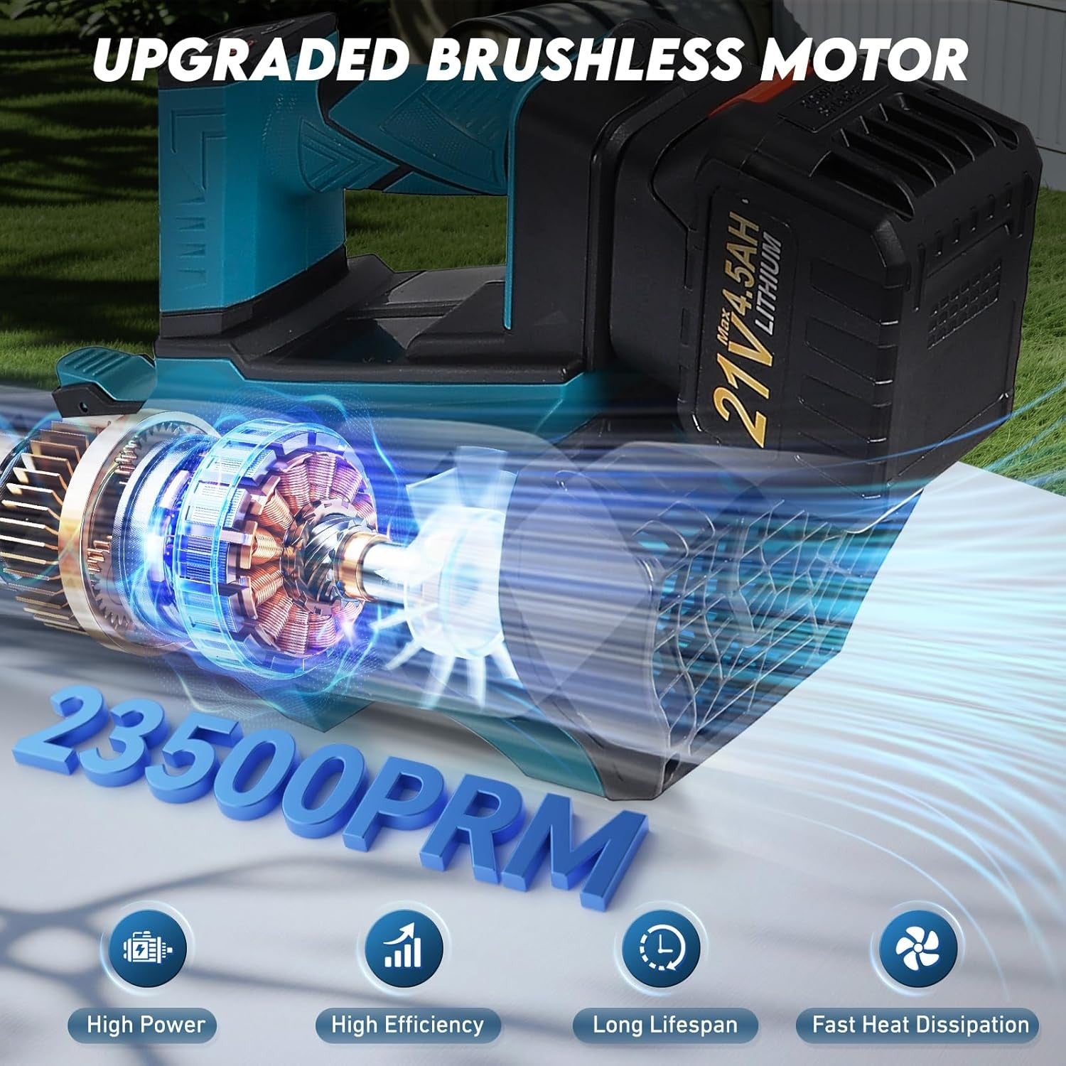 Cordless Leaf Blower 21V Dual Battery 5 Speed Turbo Handheld Garden