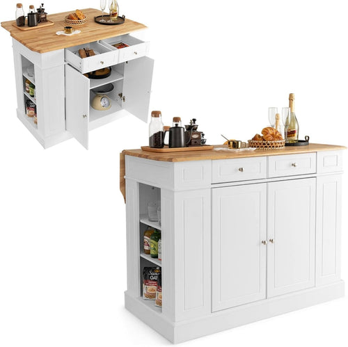 Expandable Kitchen Island Sideboard Cabinet with Storage & Adjustable Shelves, 1