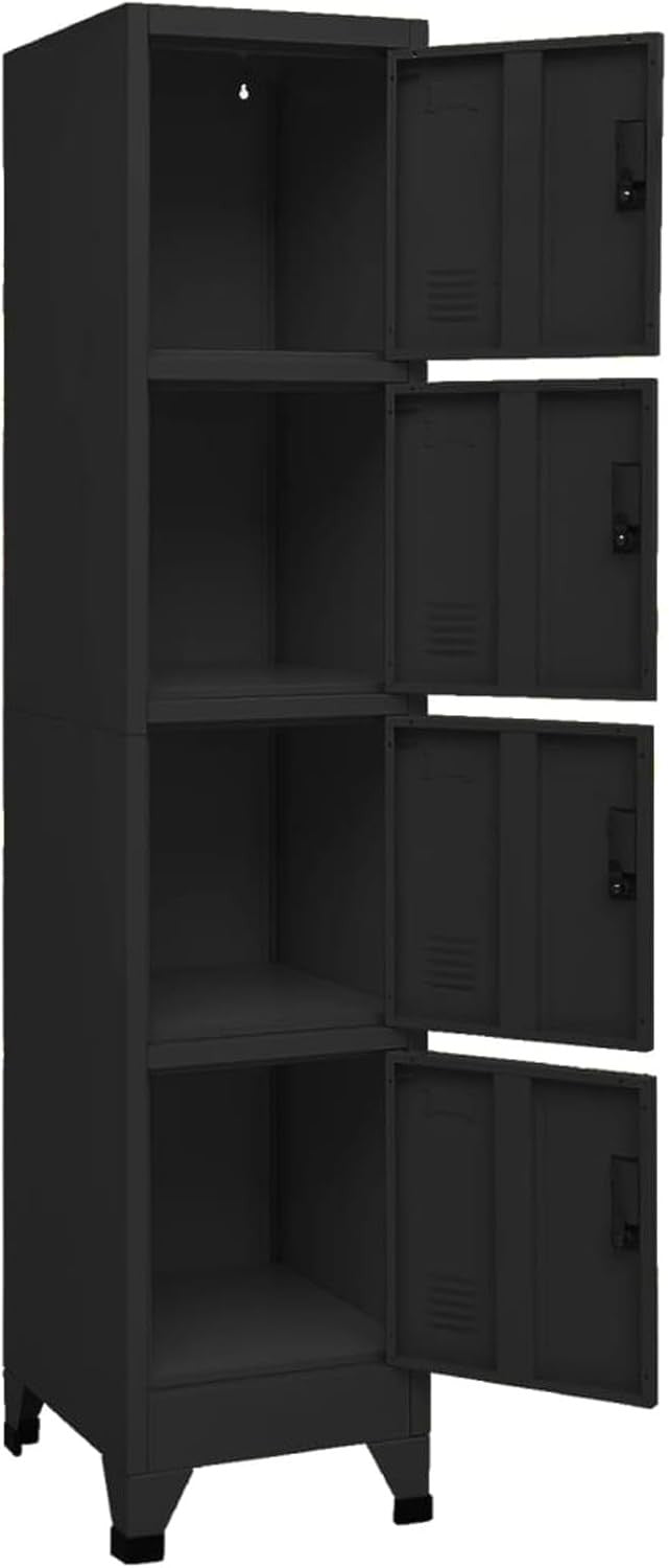 4 Door Black Metal Locker Cabinet Lockable Steel Storage Cupboard Office Gym