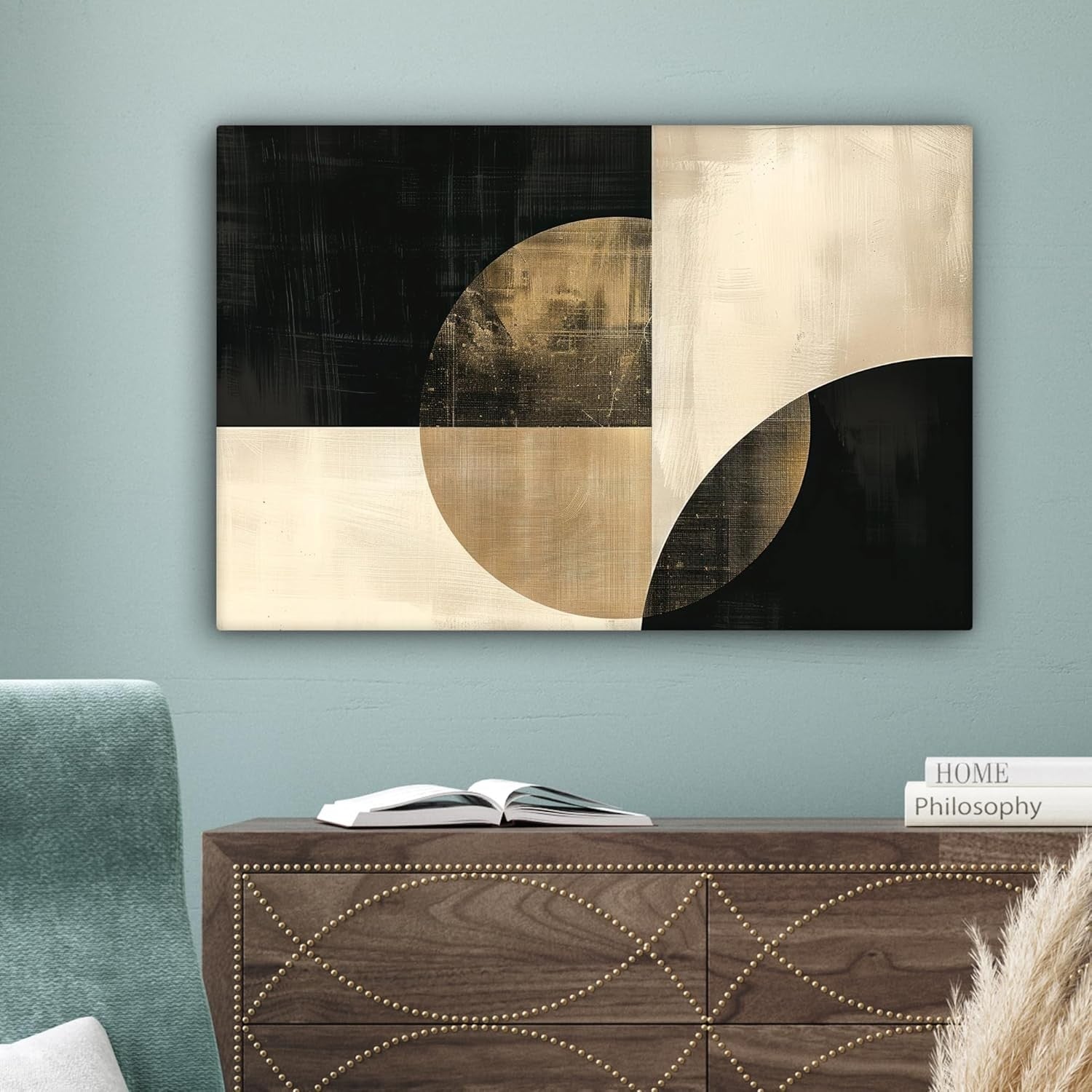 Abstract Black Gold Canvas Wall Art 60x40cm Framed Modern