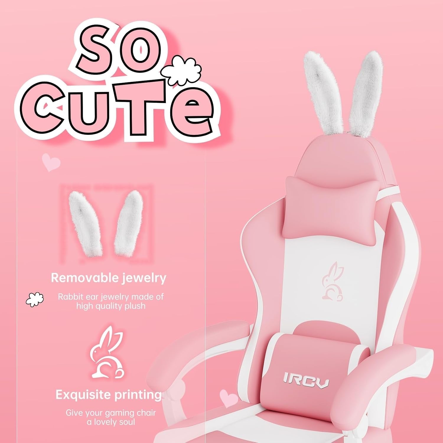 Pink Gaming Chair Memory Foam Reclining Office Desk PC Swivel Racer Seat