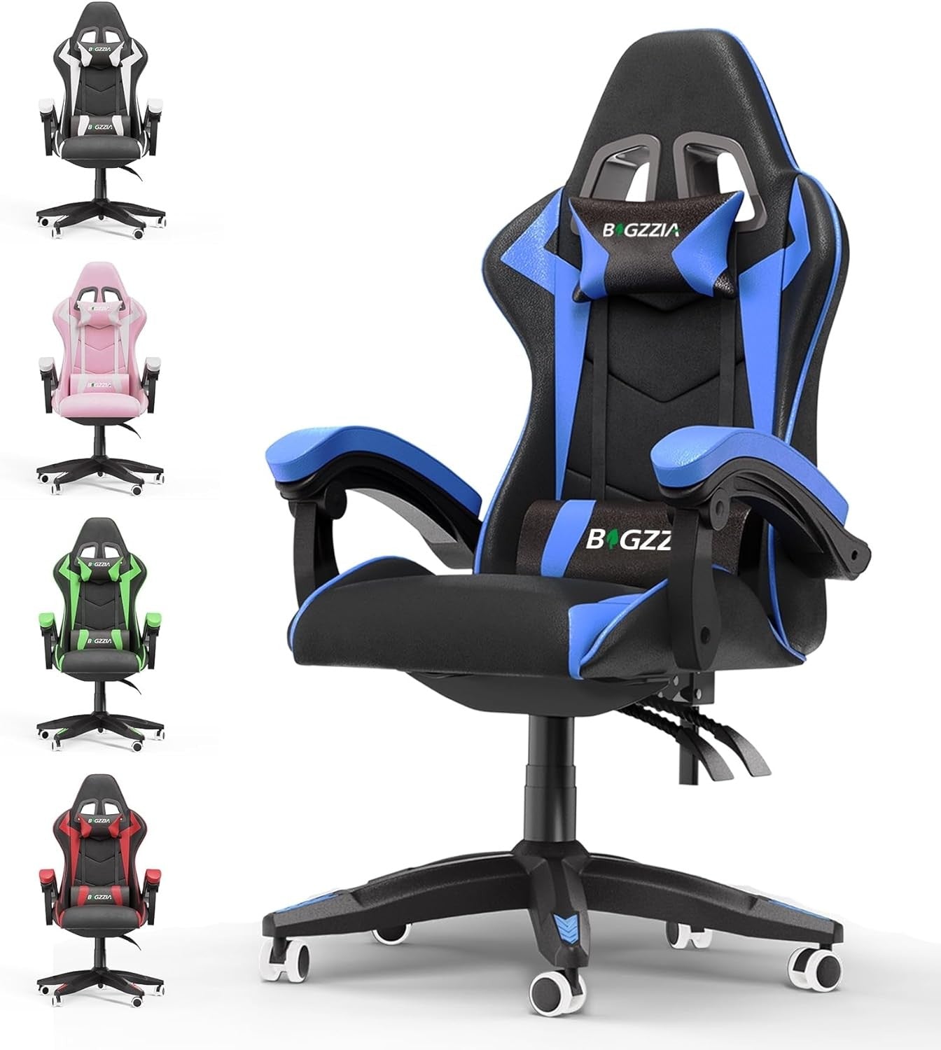 Ergonomic Gaming Chair Blue PU Leather Adjustable Office Chair
