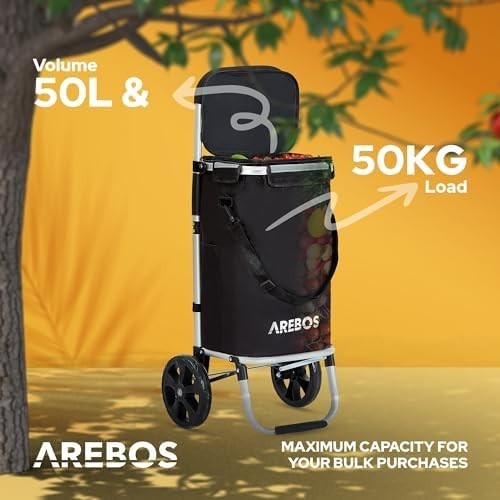 3-in-1 Folding Shopping Trolley 56L Cooler Bag Wheels Black