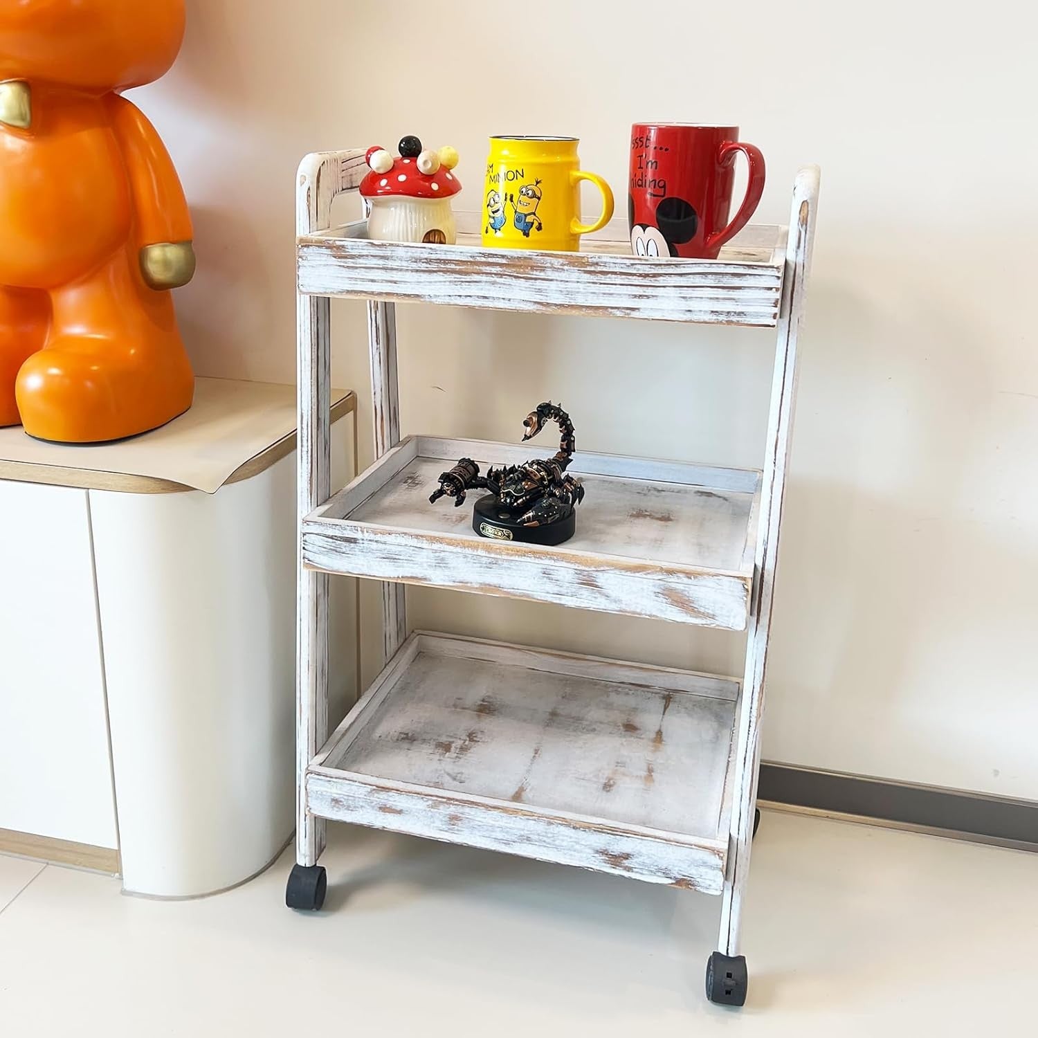 3 Tier Wooden Rolling Cart Storage Trolley Kitchen Bathroom Utility Wheels