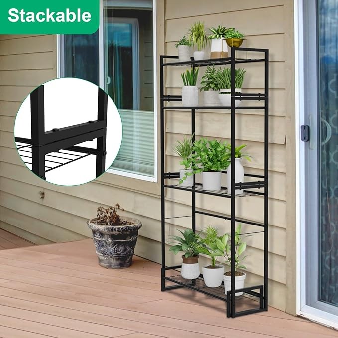 4 Tier Metal Plant Stand Indoor Outdoor Stackable Flower Shelf Garden Display
