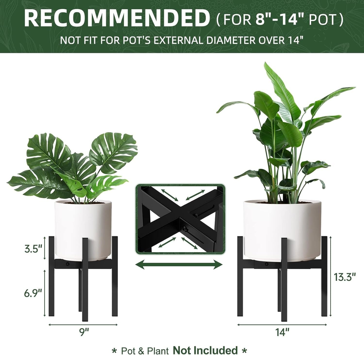Adjustable Metal Plant Stand 23–35cm Tall Indoor Outdoor Flower Pot Holder