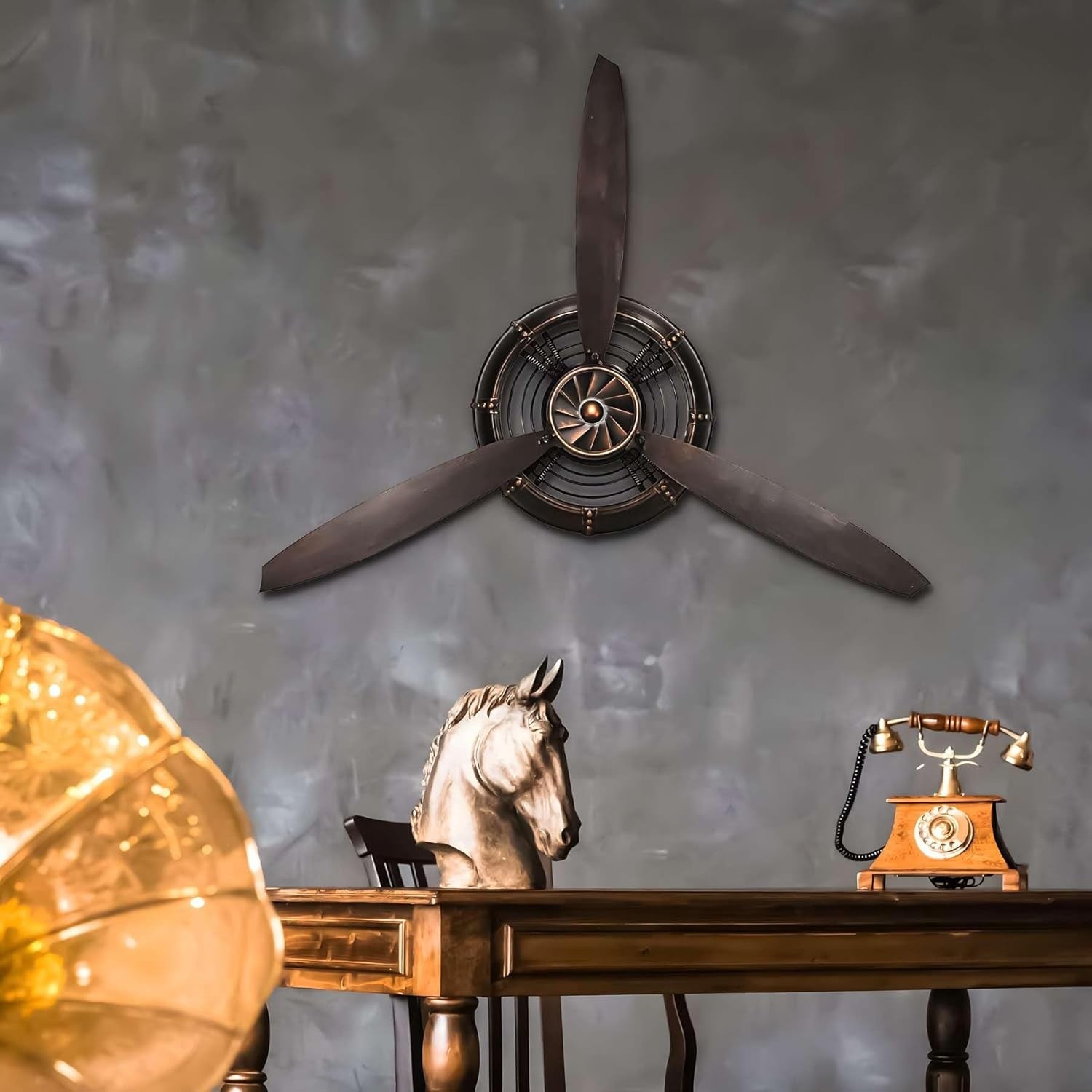 3D Metal Propeller Wall Art Black Retro Decor