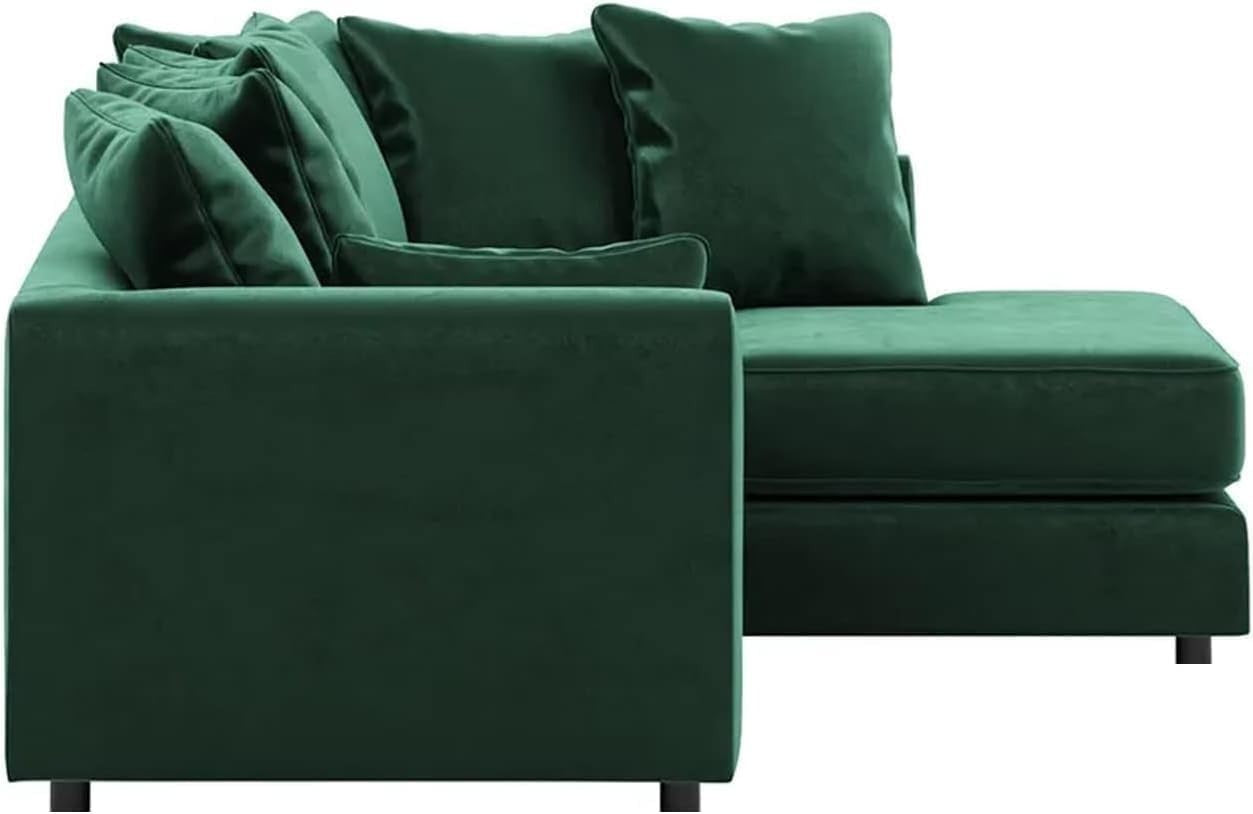 Green L-Shaped 3+2 Seater Corner Sofa - Plush Fabric Modular Couch (Right Hand)