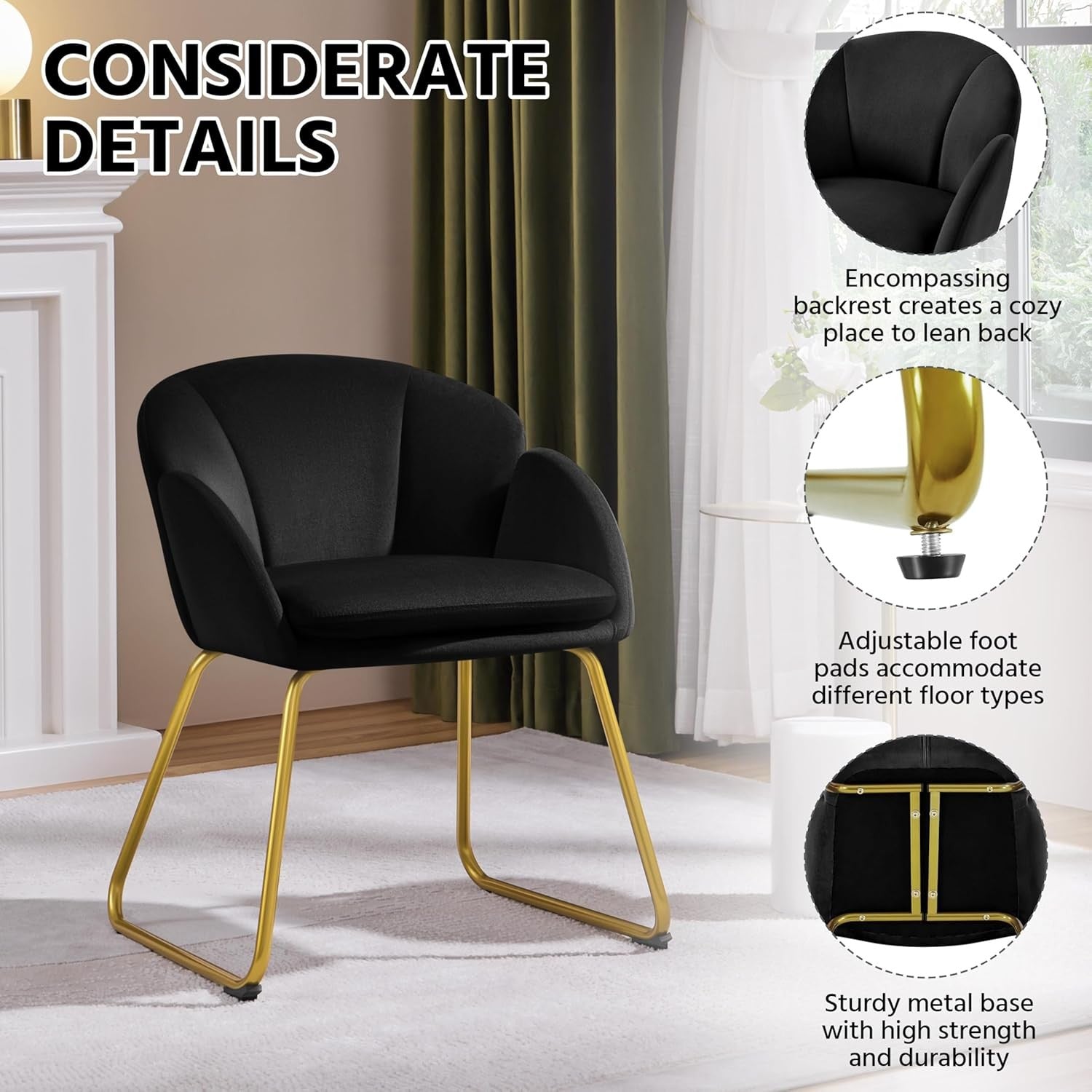 Velvet Tub Chair Accent Armchair Gold Legs Black
