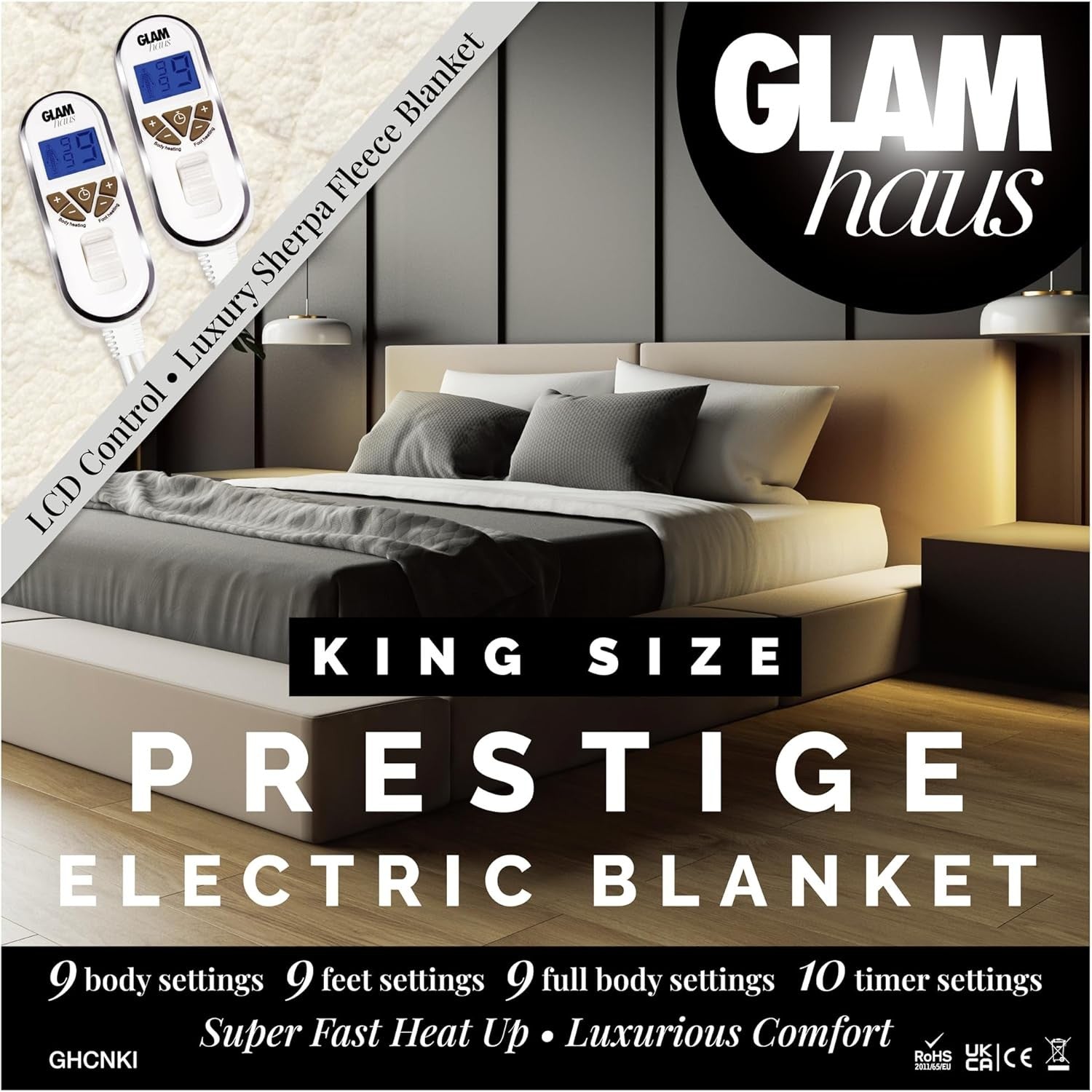 Electric Heated Blanket King Size Sherpa Fleece 9 Heat Dual Control Timer