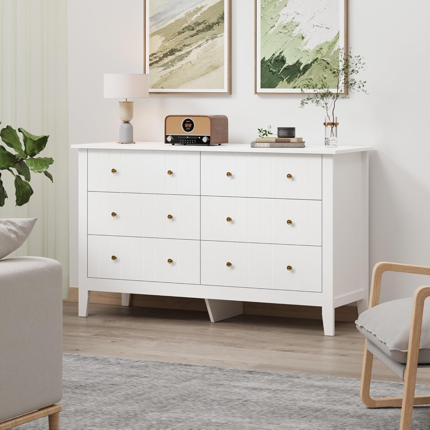 White 6 Drawer Chest Sideboard Wooden Storage Cabinet Bedroom Organizer