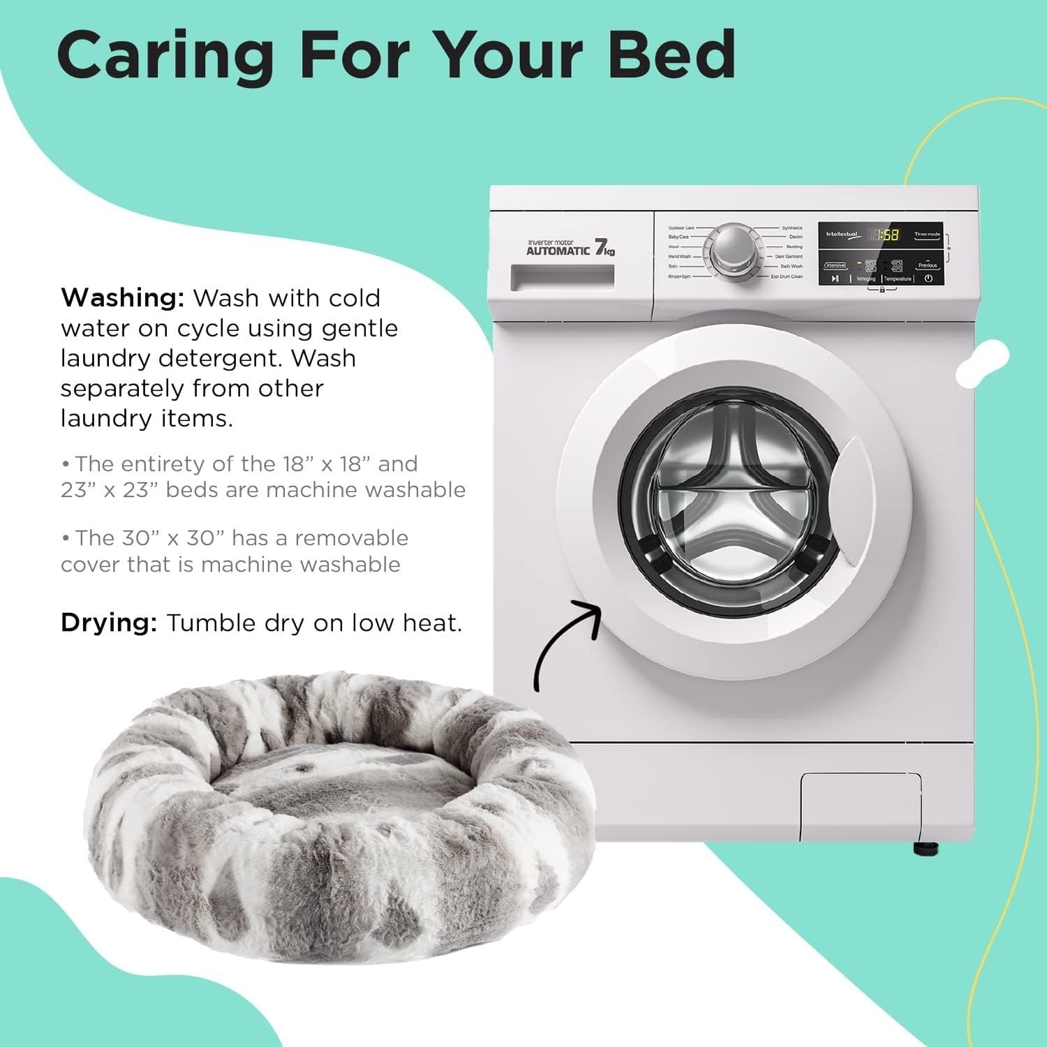 Calming Donut Dog Bed 23x23 Faux Fur Anti Anxiety Grey