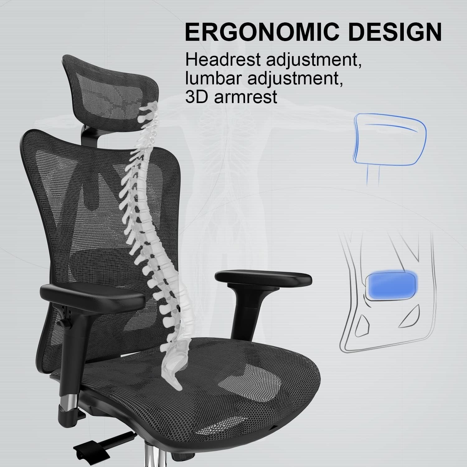 Ergonomic Office Chair Mesh Back Headrest Computer Desk Gaming Swivel Home
