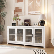 Modern White Sideboard Buffet Cabinet 4 Door Glass Storage Unit 180cm