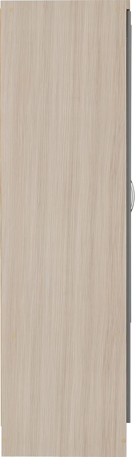 Large 6-Door Grey & Oak Wardrobe with Mirrors & 2 Drawers | Secure Storage