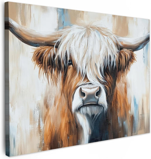 Highland Cow Canvas Wall Art Modern Rustic Animal 70x50cm Living Room Decor