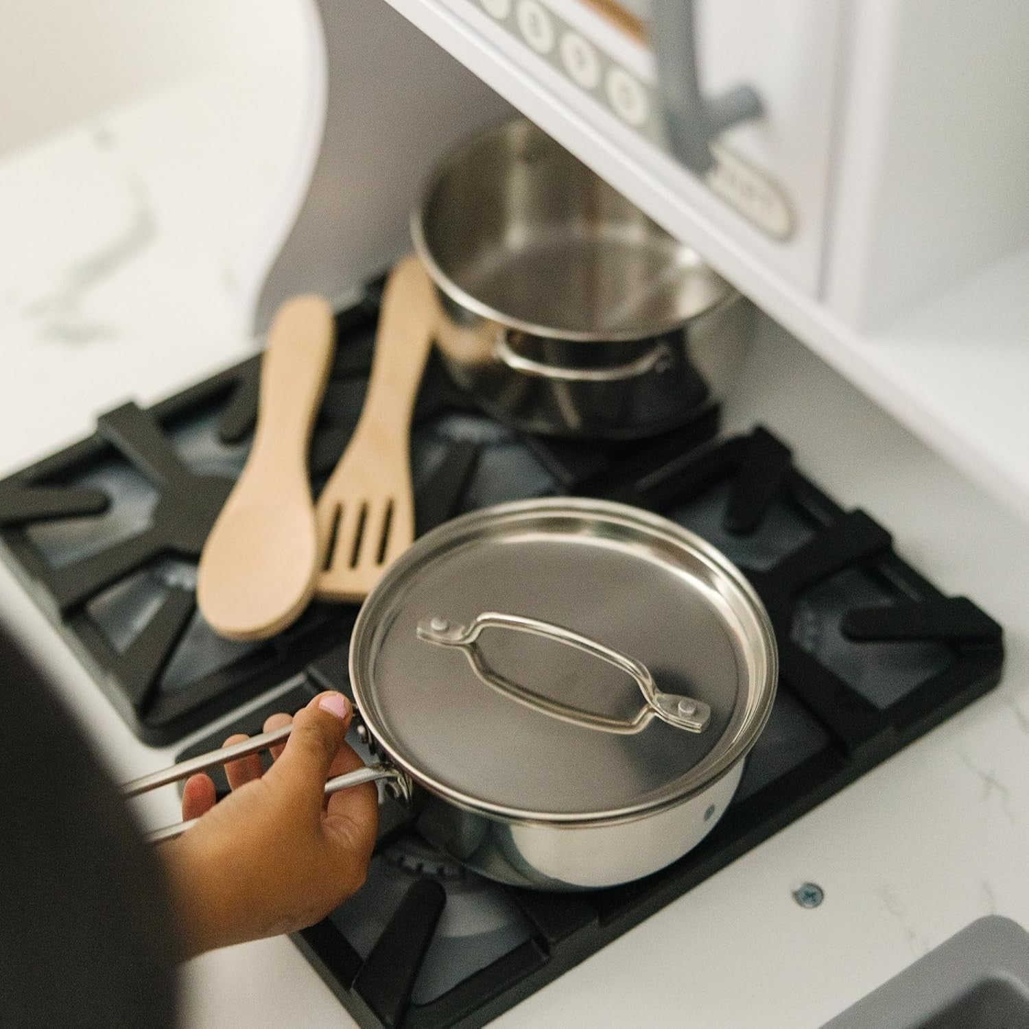 Kids Stainless Steel Pots Pans Play Kitchen Accessories Cooking Set