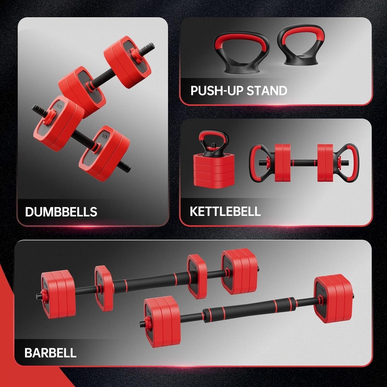 10kg Adjustable Dumbbell Set 4-in-1 Barbell Kettlebell Home Gym