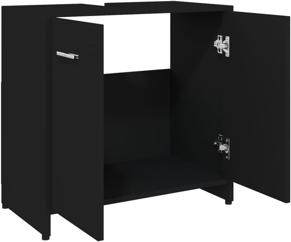 Modern Black Bathroom Storage Cabinet 2-Door Sleek Design 60x33x61cm