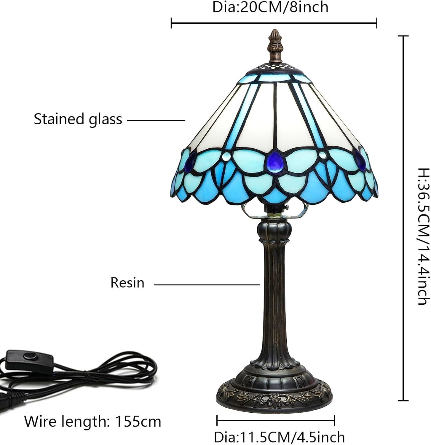 Blue Butterfly Stained Glass Table Lamp | LED Bedside Desk Light 8x8x14 Inch