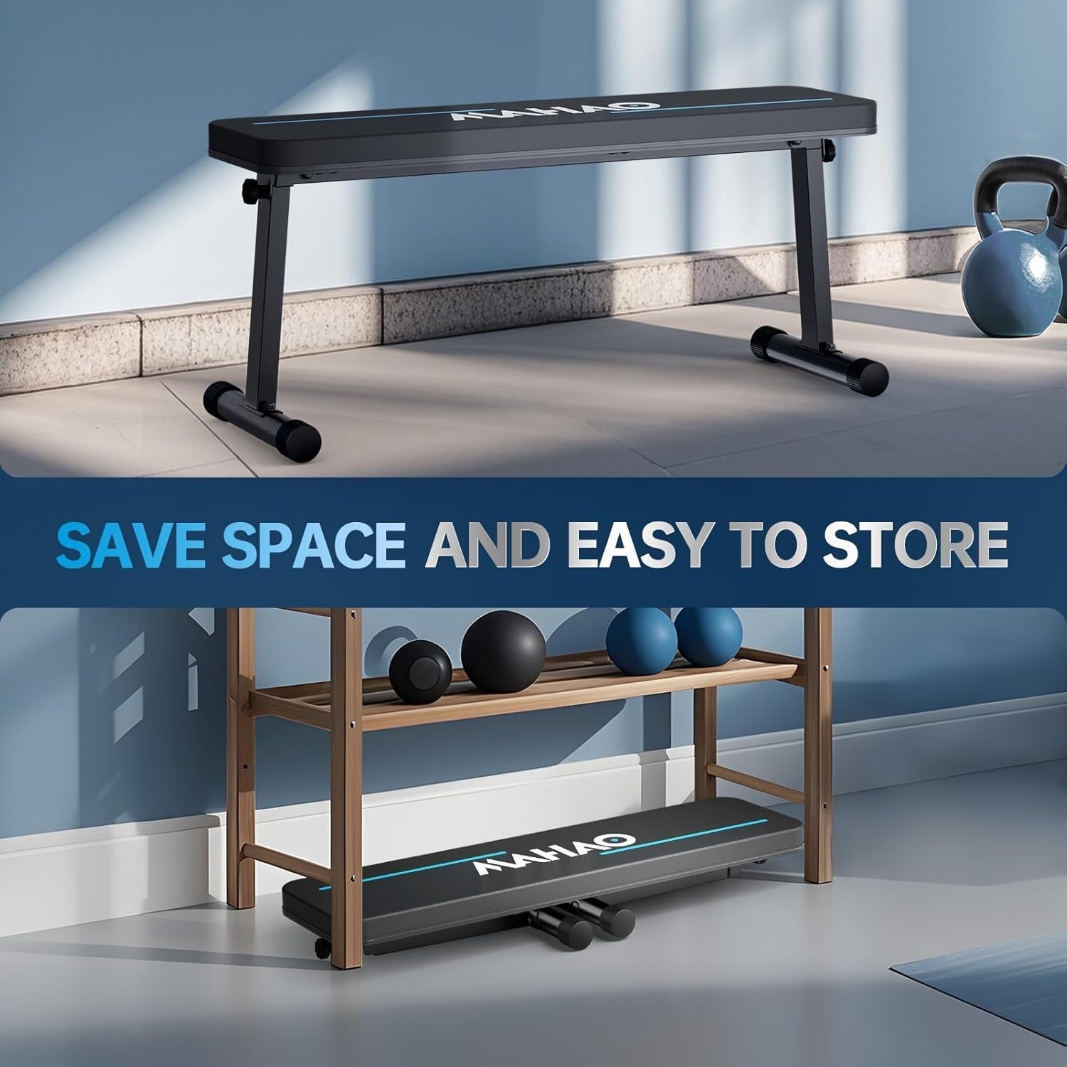 Heavy Duty Foldable Flat Workout Bench 300kg Home Gym Press