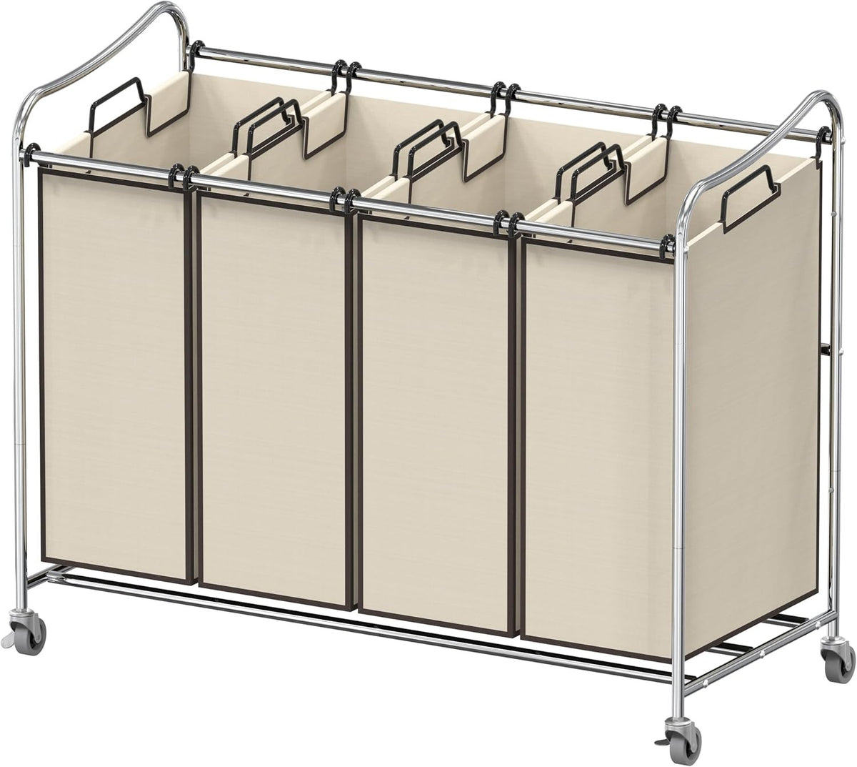 4 Bag Chrome Laundry Sorter Cart Heavy Duty with Wheels Removable Hampers