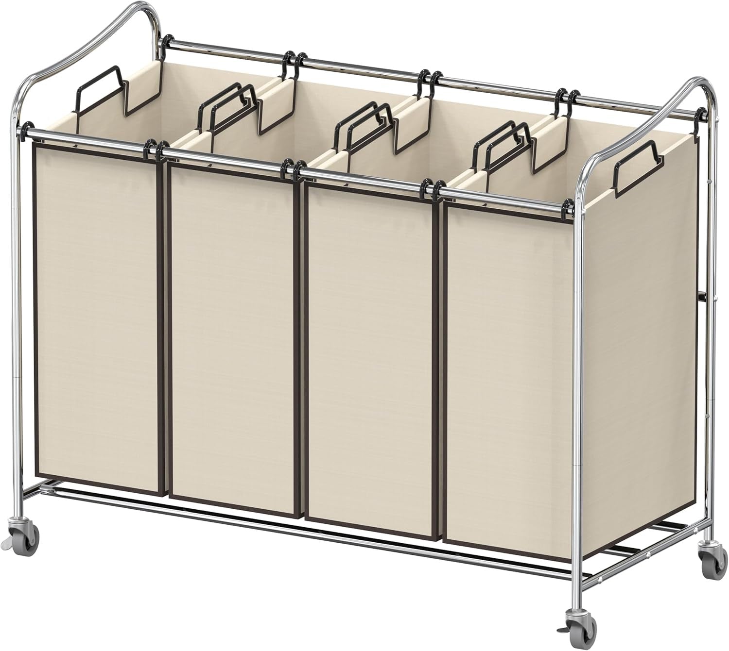 4 Bag Chrome Laundry Sorter Cart Heavy Duty with Wheels Removable Hampers