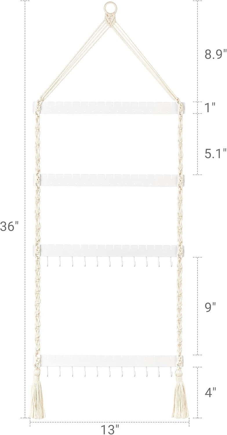 Boho Macrame Jewelry Organizer – Wall Mounted Necklace & Earring Rack
