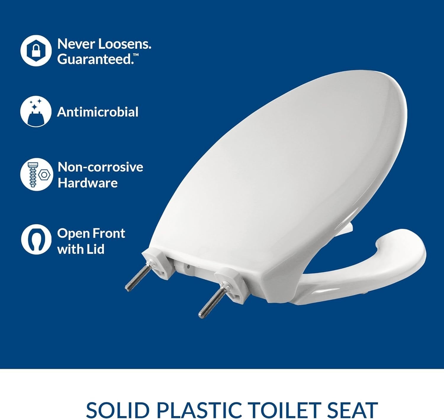 Commercial Elongated Toilet Seat White Heavy-Duty Soft Close Stay-Tite