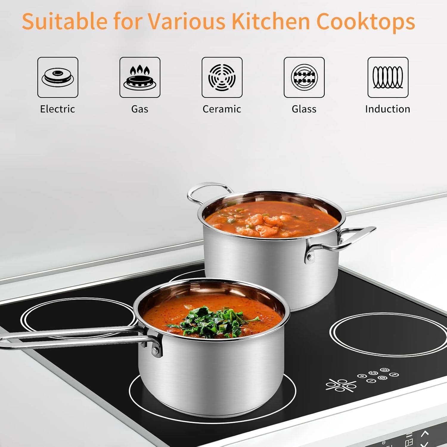 6pcs Stainless Steel Saucepan & Pot Set with Glass Lids – Induction Compatible