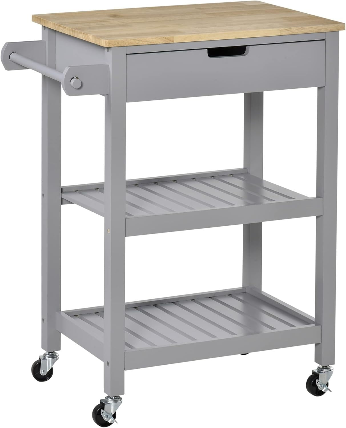 Kitchen Trolley Cart on Wheels w/ Wood Top Drawer Shelves