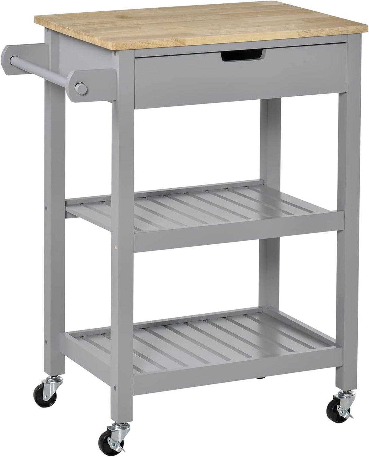 Kitchen Trolley Cart on Wheels w/ Wood Top Drawer Shelves