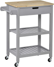 Kitchen Trolley Cart on Wheels w/ Wood Top Drawer Shelves